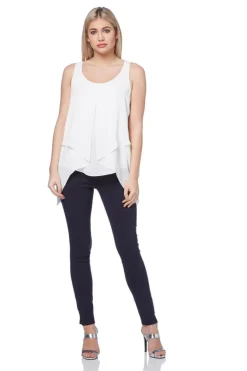 Roman Ivory Asymmetric Sleeveless Vest Top