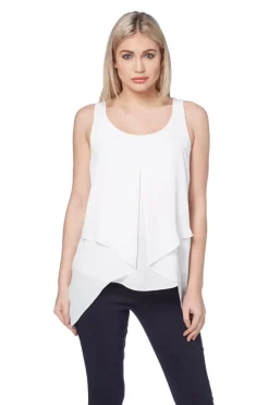 Roman Ivory Asymmetric Sleeveless Vest Top