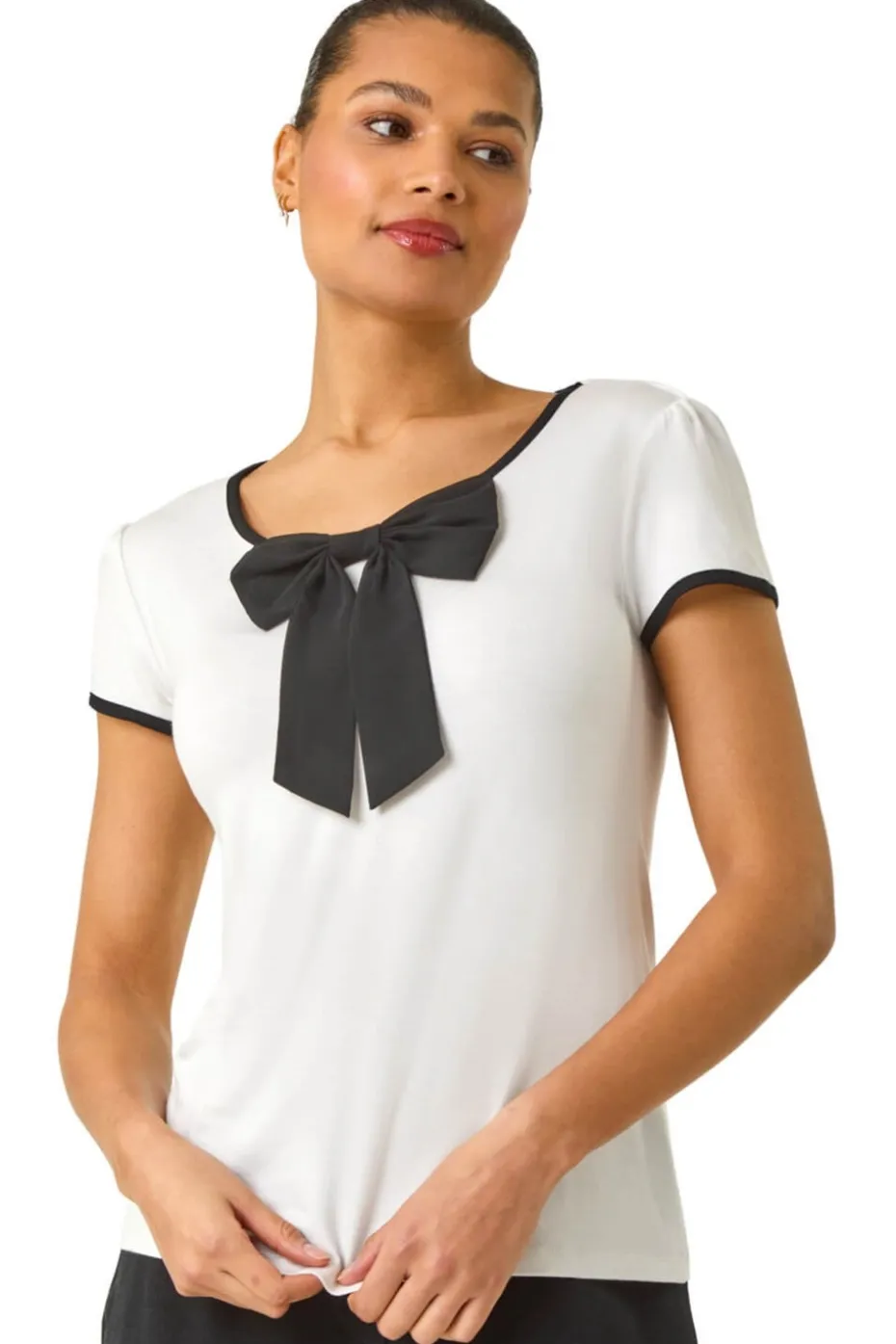 Roman Ivory Bow Front Stretch Top