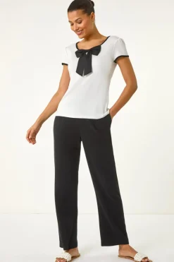 Roman Ivory Bow Front Stretch Top