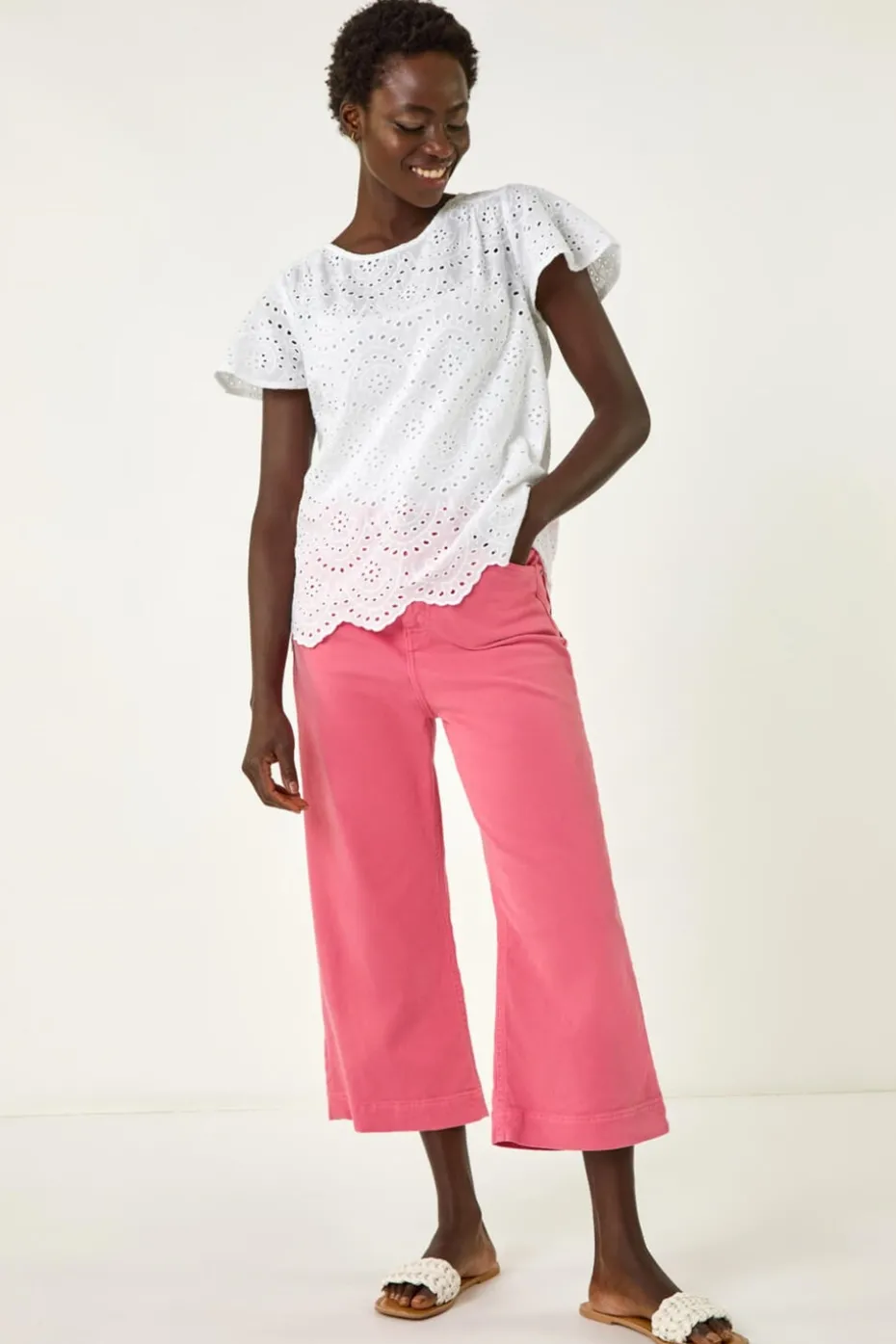 Roman Ivory Broderie Short Sleeve Top