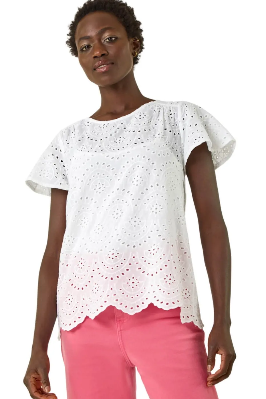 Roman Ivory Broderie Short Sleeve Top