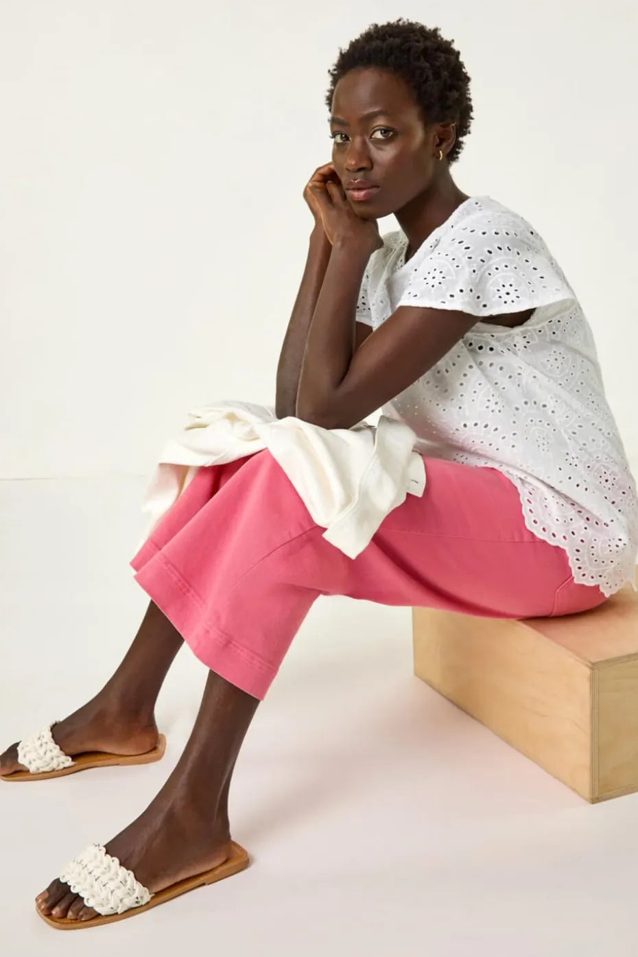 Roman Ivory Broderie Short Sleeve Top