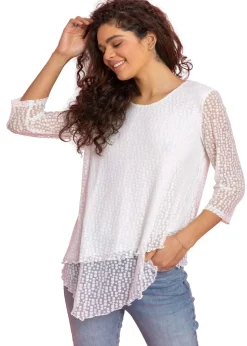 Roman Ivory Burnout Print Asymmetric Stretch Top