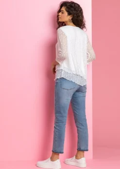 Roman Ivory Burnout Print Asymmetric Stretch Top