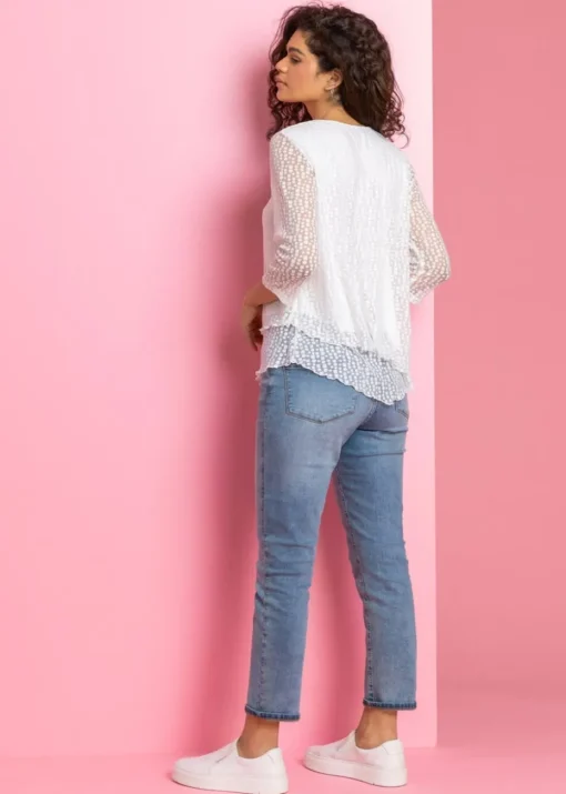 Roman Ivory Burnout Print Asymmetric Stretch Top