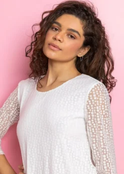 Roman Ivory Burnout Print Asymmetric Stretch Top