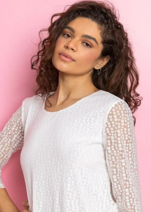 Roman Ivory Burnout Print Asymmetric Stretch Top