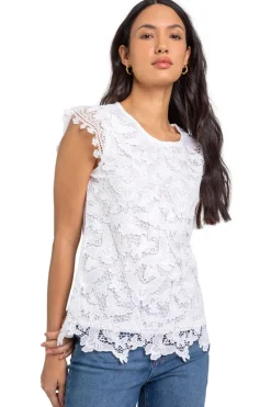 Roman Ivory Butterfly Lace Stretch Top