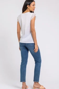 Roman Ivory Butterfly Lace Stretch Top