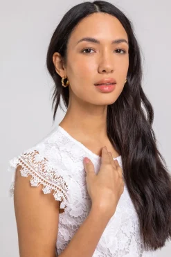 Roman Ivory Butterfly Lace Stretch Top