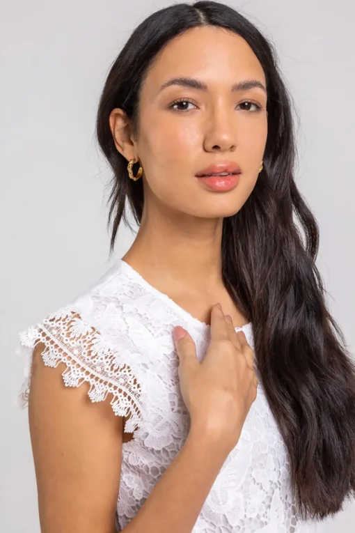 Roman Ivory Butterfly Lace Stretch Top