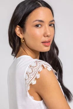 Roman Ivory Butterfly Lace Stretch Top