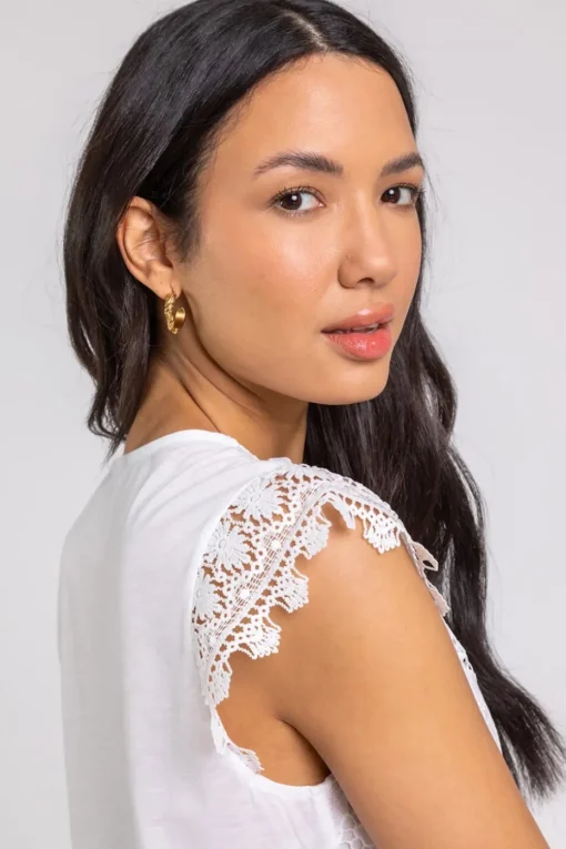 Roman Ivory Butterfly Lace Stretch Top