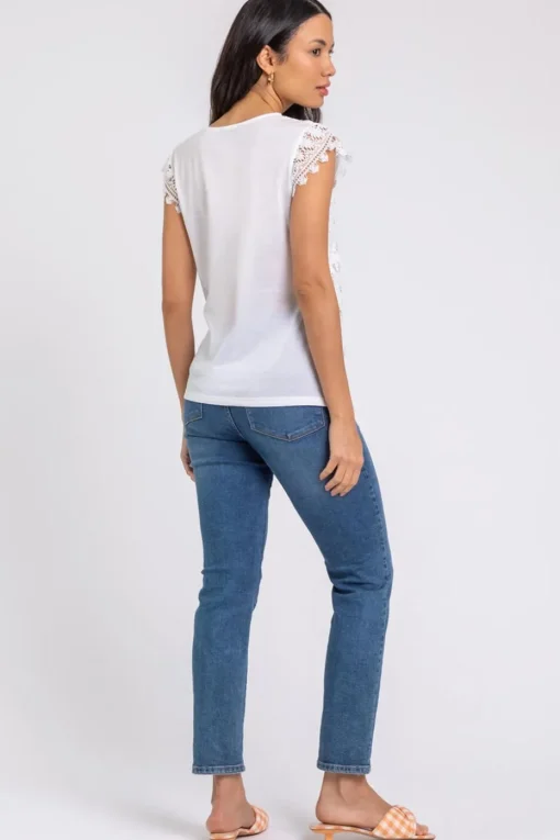 Roman Ivory Butterfly Lace Stretch Top