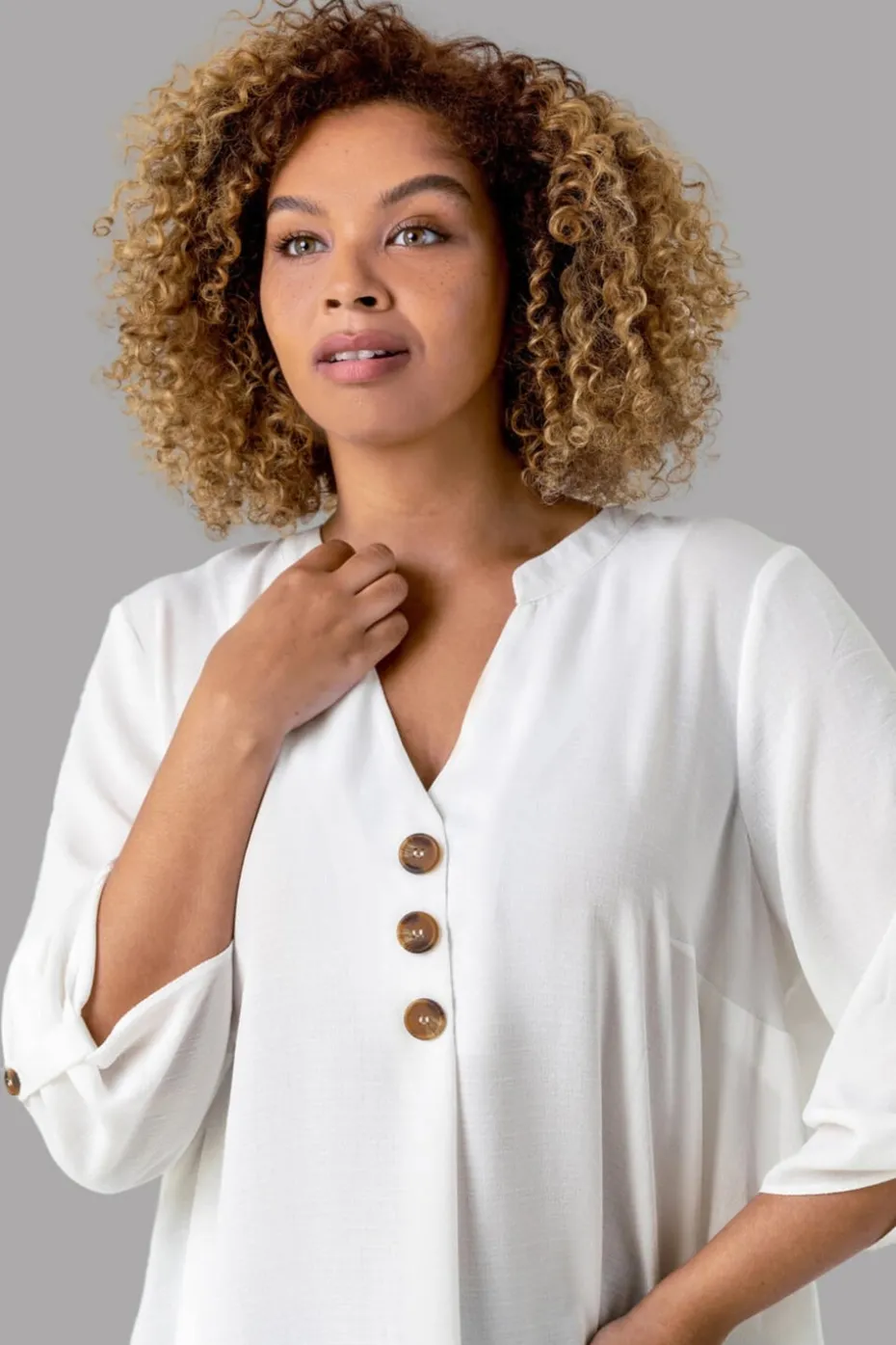 Roman Ivory Button Detail Tunic Top