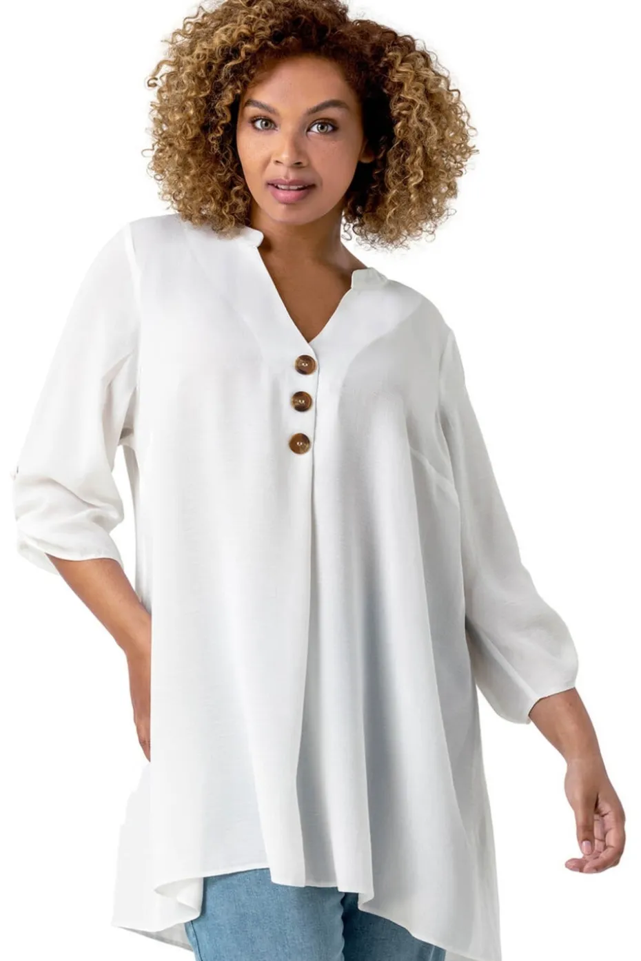 Roman Ivory Button Detail Tunic Top