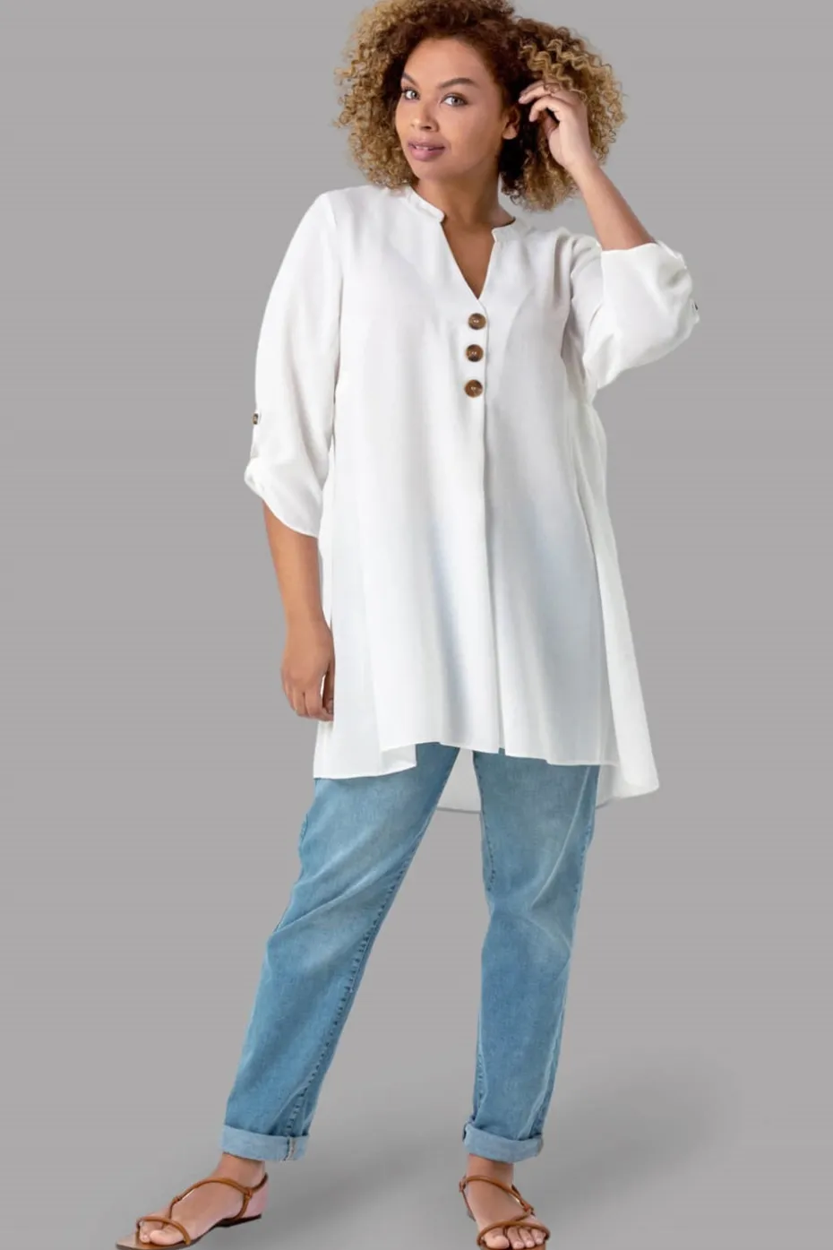 Roman Ivory Button Detail Tunic Top