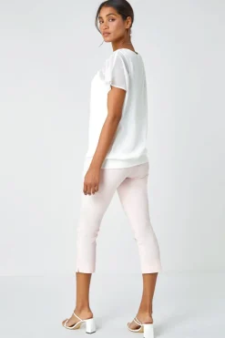 Roman Ivory Chiffon Jersey Chiffon Blouson Top with Necklace