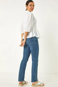 Roman Ivory Collar Shirred Button Blouse