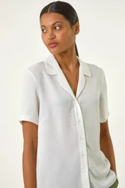 Roman Ivory Collared Short Sleeve Blouse