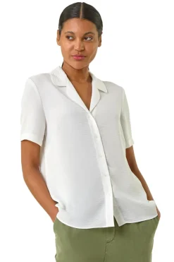 Roman Ivory Collared Short Sleeve Blouse