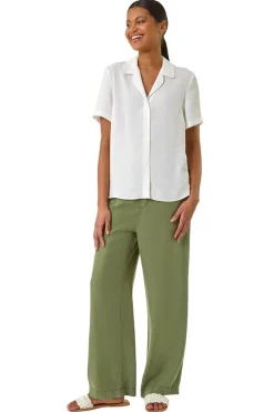 Roman Ivory Collared Short Sleeve Blouse