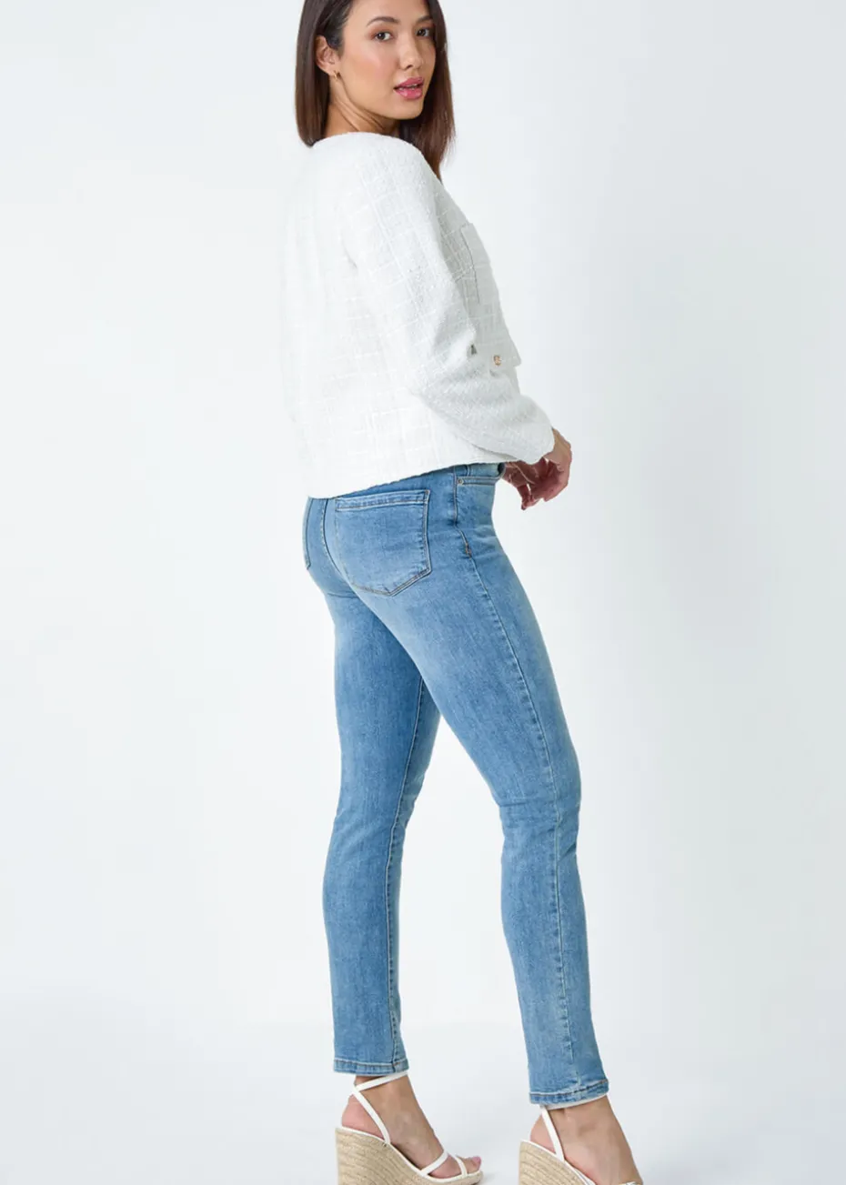 Roman Ivory Collarless Boucle Jacket