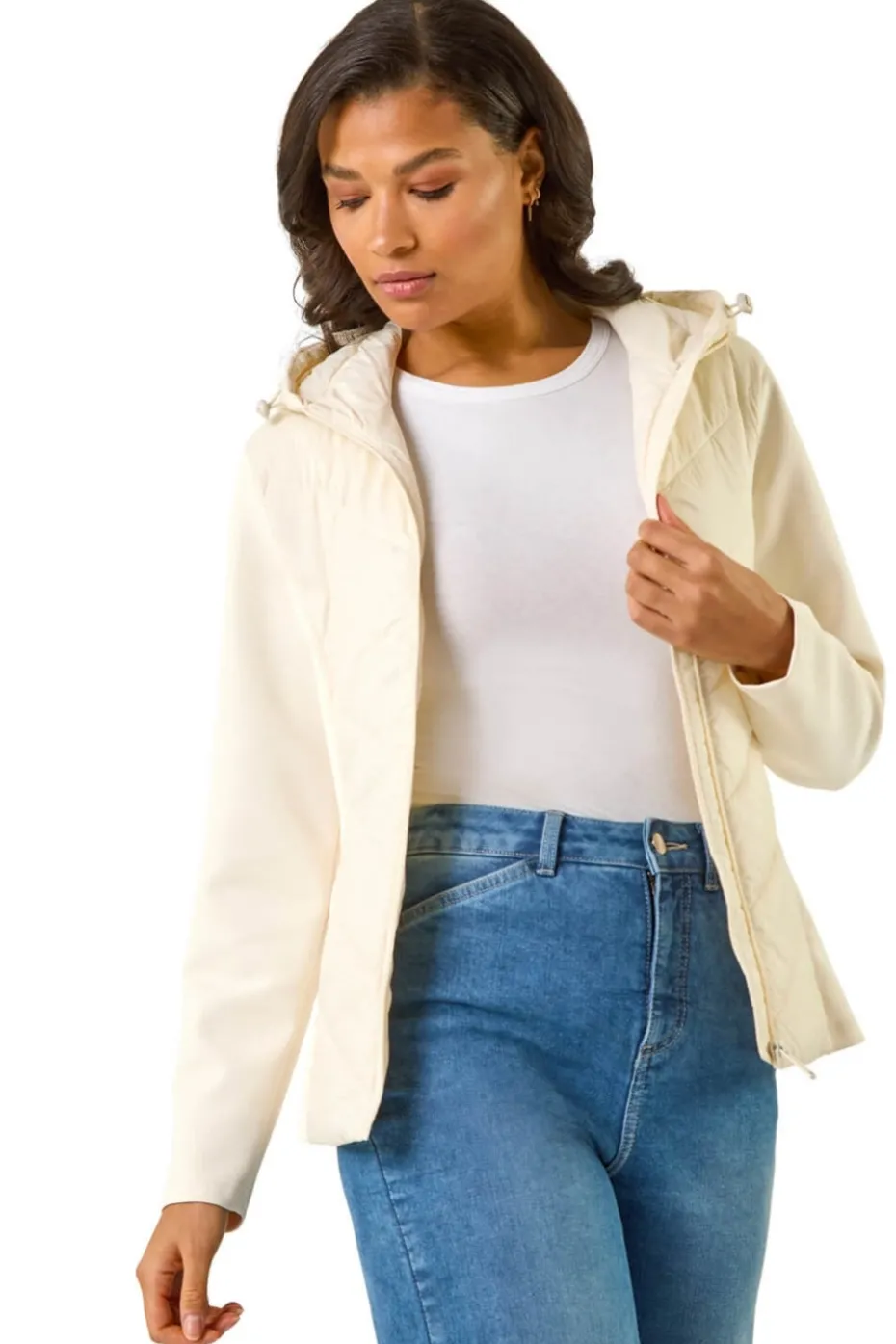 Roman Ivory Contrast Hooded Padded Jacket