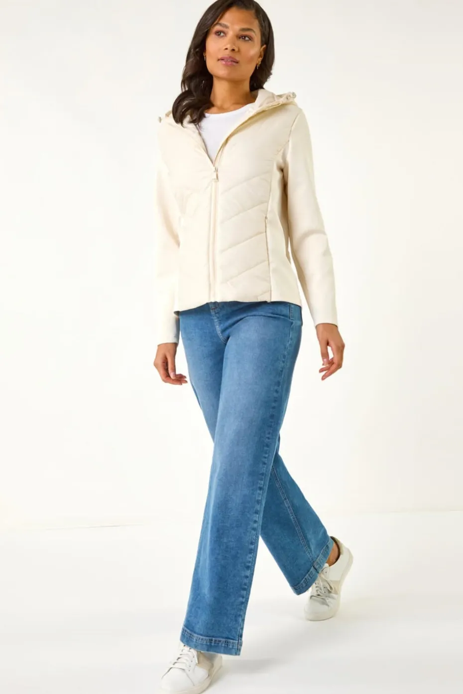 Roman Ivory Contrast Hooded Padded Jacket