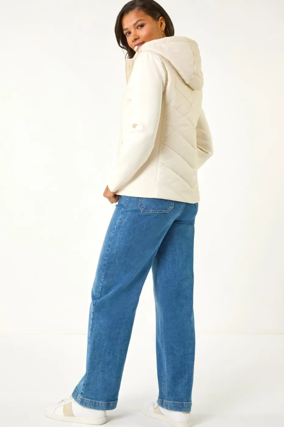 Roman Ivory Contrast Hooded Padded Jacket