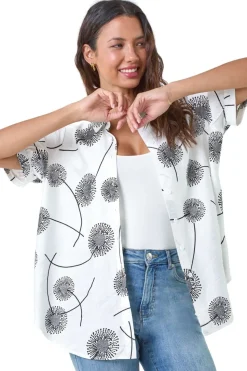 Roman Ivory Cotton Blend Dandelion Print Shirt