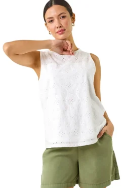 Roman Ivory Cotton Broderie Vest Top