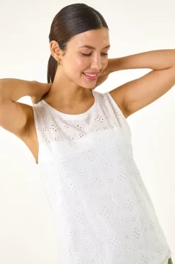 Roman Ivory Cotton Broderie Vest Top
