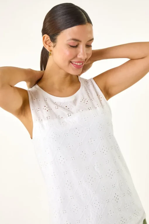 Roman Ivory Cotton Broderie Vest Top