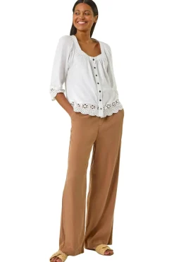 Roman Ivory Cotton Broderie Hem Blouse