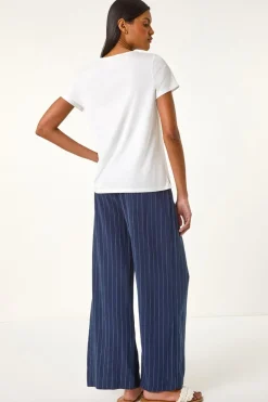 Roman Ivory Cotton Embroidery V-Neck T-Shirt