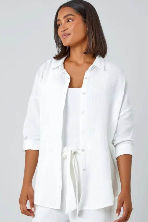 Roman Ivory Cotton Textured Button Shirt