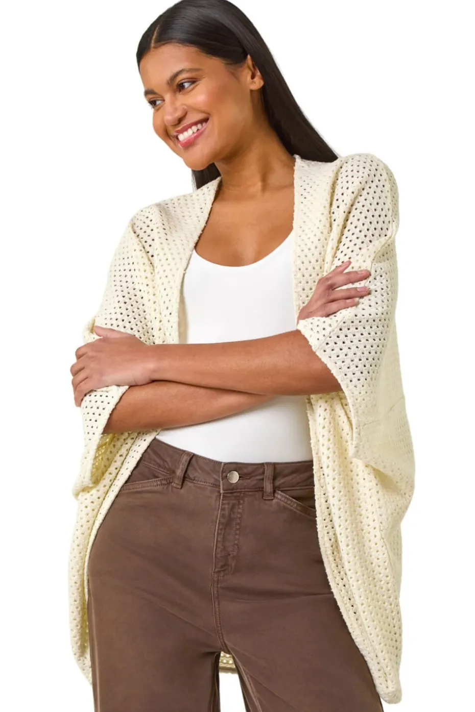 Roman Ivory Crochet Tunic Cardigan