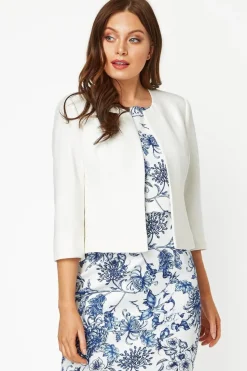 Roman Ivory Cropped Bolero Tailored Jaquard Jacket Wedding Shrug Fitted Blazer