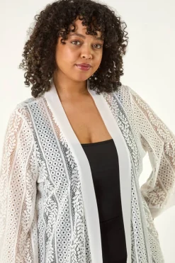 Roman Ivory Curve Crochet Knit Cardigan