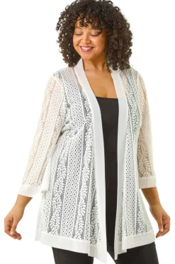 Roman Ivory Curve Crochet Knit Cardigan
