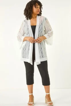 Roman Ivory Curve Crochet Knit Cardigan