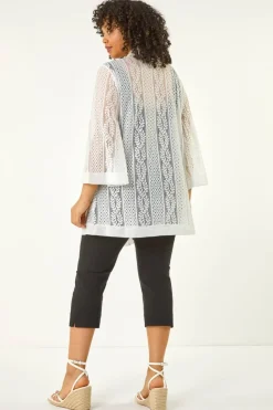 Roman Ivory Curve Crochet Knit Cardigan