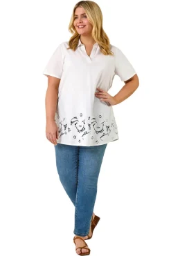 Roman Ivory Curve Floral Cut Out Woven Top
