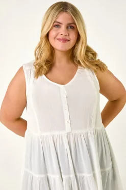 Roman Ivory Curve Lace Woven Button Vest