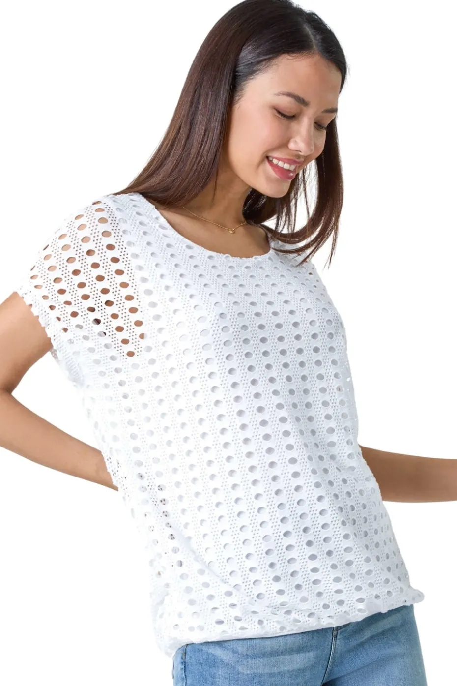 Roman Ivory Cut Out Detail Stretch Top