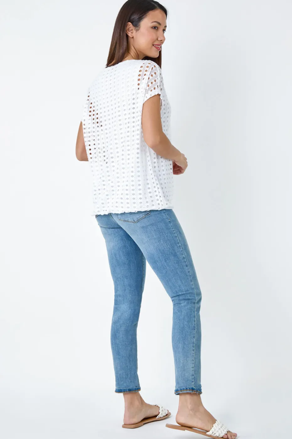 Roman Ivory Cut Out Detail Stretch Top