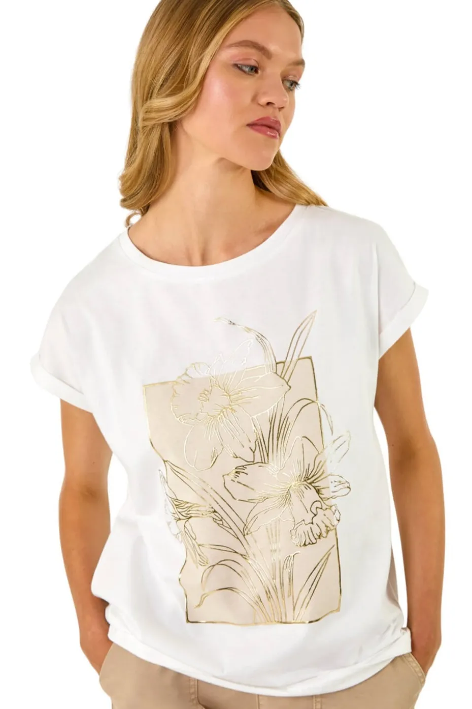 Roman Ivory Daffodil Print Cotton Tee