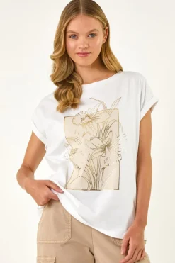 Roman Ivory Daffodil Print Cotton Tee